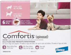 Comfortis Chewable Tablet for Dogs, 5-10 lbs & Cats 4.1-6 lbs, (Pink Box), 6 Chewable Tablets (6-mos. supply)