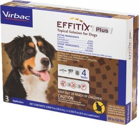 Virbac EFFITIX Flea & Tick Spot Treatment for Dogs, 89-132 lbs, 3 Doses (3-mos. supply)