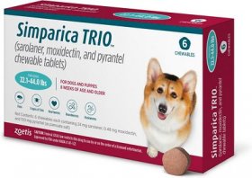 Simparica Trio Chewable Tablet for Dogs, 22.1-44.0 lbs, (Teal Box)