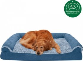 FurHaven Faux Fur & Suede Cooling Gel Sofa Dog & Cat Bed