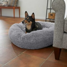 Bundle: Frisco Eyelash Cat & Dog Bolster Bed + Blanket, Smoky Gray