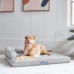 Frisco Faux Linen Corner Personalized Bolster Dog Bed w/Removable Cover, Harbour Blue, XL