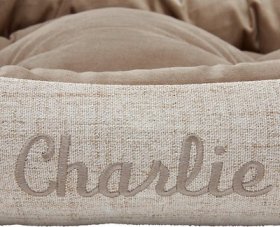 Frisco Rectangular Personalized Bolster Dog Bed w/Removable Cover, Beige, Large