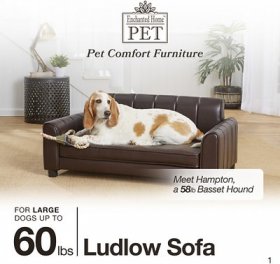 Enchanted Home Pet Ludlow Sofa Dog Bed w/Removable Cover, Brown, Large