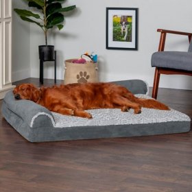 FurHaven Two-Tone Deluxe Chaise Memory Top Cat & Dog Bed w/Removable Cover