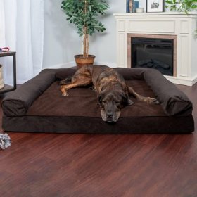 FurHaven Faux Fleece Memory Top Bolster Dog Bed w/Removable Cover