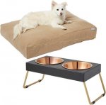 Bundle: Frisco Heathered Woven Zipper Orthopedic Pillow Be, Large + Copper Stainless Steel Elevated Foldable Double Dog & Cat Bowls, 5.75 Cups