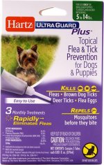 Hartz UltraGuard PluscFlea & Tick Spot Treatment for Dogs & Puppies, 5-14 lbs, 3 Doses (3-mos. supply)