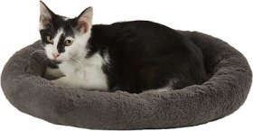 Bundle: Frisco Self Warming Bolster Round Bed, Gray + Cactus Cat Scratching Post, 33-in, Tri-post