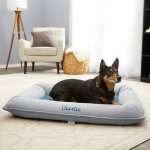 Frisco Orthopedic Personalized Bolster Dog Bed w/Removable Cover, Harbour Blue, Large