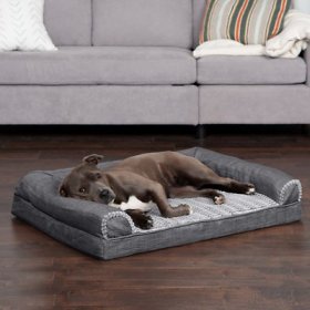 FurHaven Luxe Fur & Performance Linen Orthopedic Sofa Cat & Dog Bed w/Removable Cover