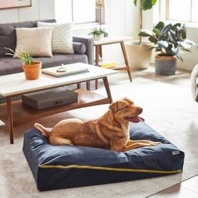 Bundle: Frisco Heathered Woven Zipper Orthopedic Pillow Bed, Large + Copper Stainless Steel Elevated Foldable Double Dog & Cat Bowls, 5.75 Cups