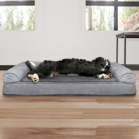 FurHaven Plush & Suede Cooling Gel Bolster Dog Bed w/Removable Cover