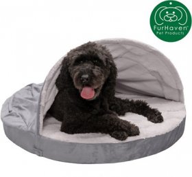 FurHaven Wave Fur & Velvet Cooling Gel Snuggery Dog & Cat Bed