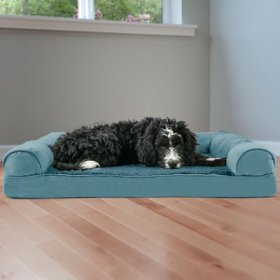 FurHaven Plush & Suede Memory Top Bolster Dog Bed w/Removable Cover