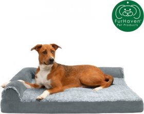 FurHaven Two Tone Faux Fur & Suede Deluxe Chaise Cooling Gel Dog & Cat Bed w/Removable Cover