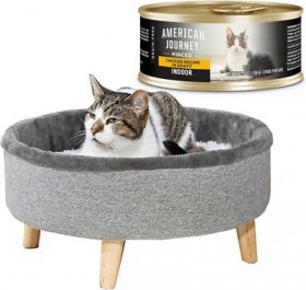 Bundle: American Journey Indoor Minced Chicken Recipe in Gravy Canned Food + Frisco Modern Round Elevated Cat Bed