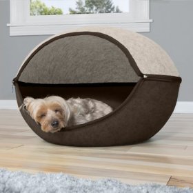 FurHaven Two-Color Round Felt Cubby Cat Bed, Large, Heather Brown/Cream