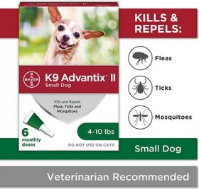 Bundle: K9 Advantix II Flea & Tick Spot Treatment, 4-10 lbs, 6 Doses (6-mos. supply) + Bayer Tapeworm Dog De-Wormer