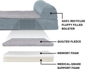 FurHaven Quilted Chaise Memory Top Bolster Cat & Dog Bed w/Removable Cover