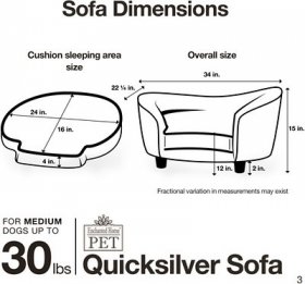 Enchanted Home Pet Quicksilver Sofa Cat & Dog Bed w/Removable Cover, Medium, Silver