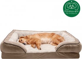 FurHaven Velvet Waves Perfect Comfort Cooling Gel Bolster Cat & Dog Bed w/Removable Cover
