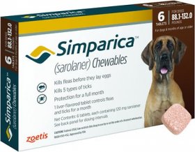 Simparica Chewable Tablet for Dogs, 88.1-132 lbs, (Brown Box)