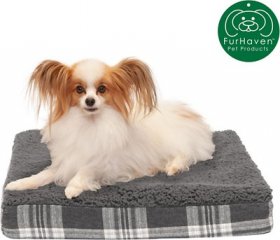 FurHaven Faux Sheepskin & Plaid Deluxe Orthopedic Cat & Dog Bed w/Removable Cover
