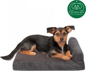 FurHaven Quilted Chaise Memory Top Bolster Cat & Dog Bed w/Removable Cover