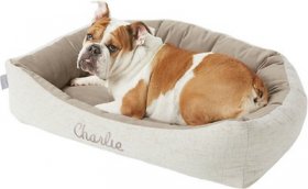 Frisco Rectangular Personalized Bolster Dog Bed w/Removable Cover, Beige, X-Large