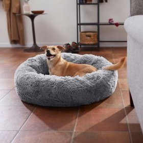 Bundle: Frisco Eyelash Cat & Dog Bolster Bed + Blanket, Smoky Gray