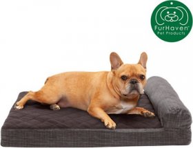FurHaven Quilted Chaise Cooling Gel Bolster Cat & Dog Bed w/Removable Cover