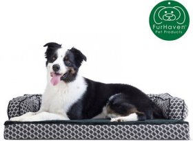 FurHaven Comfy Couch Memory Top Cat & Dog Bed w/Removable Cover