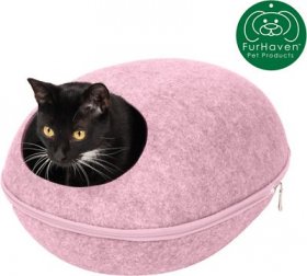 FurHaven Oval Felt Cubby Cat Bed with Paw Cut-Out, Small, Light Pink
