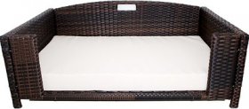 Iconic Pet Rattan Rectangular Sofa Cat & Dog Bed w/Removable Cover, Espresso