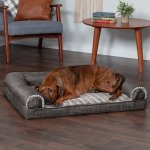 FurHaven Luxe Fur & Performance Linen Memory Top Sofa Cat & Dog Bed w/Removable Cover