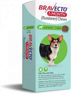 Bravecto 1-Month Chew for Dogs, 22-44 lbs, (Green Box), 1 Chew (1-mo. supply)