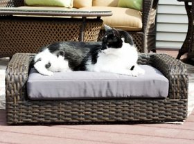 Iconic Pet Rattan Sofa Cat & Dog Bed w/Removable Cover, Caramel & Mocha