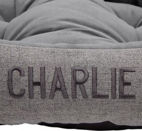 Frisco Rectangular Personalized Bolster Dog Bed w/Removable Cover, Dark Gray, Medium