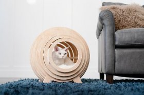 Mau Lifestyle Strato Cave Wooden Sphere Pillow Cat Bed, Natural