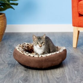 Aspen Pet Round Animal Print Bolster Cat & Dog Be, Color Varies
