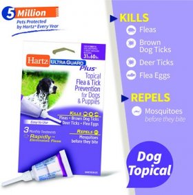 Hartz UltraGuard Plus Flea & Tick Spot Treatment for Dogs, 31-60 lbs, 3 Doses (3-mos. supply)