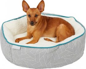 Bundle: Frisco Sherpa Blanket + Hexagon Bolster Cat & Dog Bed, Gray Basket Weave Print