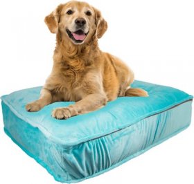 Bessie + Barnie Luxury Plain Print Pillow Cat & Dog Bed w/Removable Cover, Aquamarine, X-Large