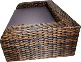 Iconic Pet Rattan Sofa Cat & Dog Bed w/Removable Cover, Caramel & Mocha