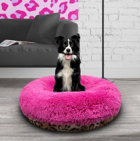 Bessie + Barnie Signature Bagel Bolster Cat & Dog Bed w/Removable Cover, Chepard/Lollipop, X-Large