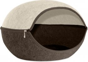 FurHaven Two-Color Round Felt Cubby Cat Bed, Large, Heather Brown/Cream