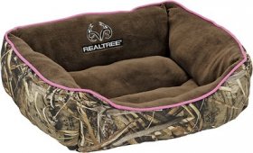 Realtree Bolster Cat & Dog Bed, Camo/Chocolate/Pink, 21-in