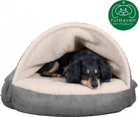 FurHaven Faux Sheepskin Snuggery Gel Top Cat & Dog Bed w/Removable Cover