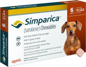 Simparica Chewable Tablet for Dogs, 11.1-22 lbs, (Orange Box)